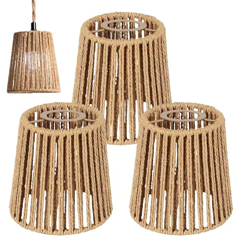 3 paralumi in rattan boemo, di ricambio in vimini (altezza 14 cm) per lampada a sospensione, lampada da terra, lampada da tavolo, lampada a sospensione e lampada da soffitto, accessori per paralume