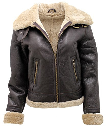 Women's Brown B3 WW2 Ginger Real Thick Sheepskin Leather Flying Jacket S