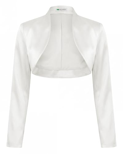 Bolerose Veste Boléro Femme Satin Manches Longues Cérémonie | Entièrement Doublé, Devant Ouvert, Col Montant, Enfilage Facile, Mariage et Galas, Tailles XS-5XL
