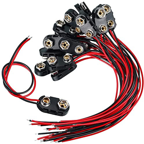 GTIWUNG 20 Piezas Conector Clip de Bateria 9V Conector Soporte para Pila 1 Tipo con Cable Conexión 15cm, Conector de Batería de 9V, Negro