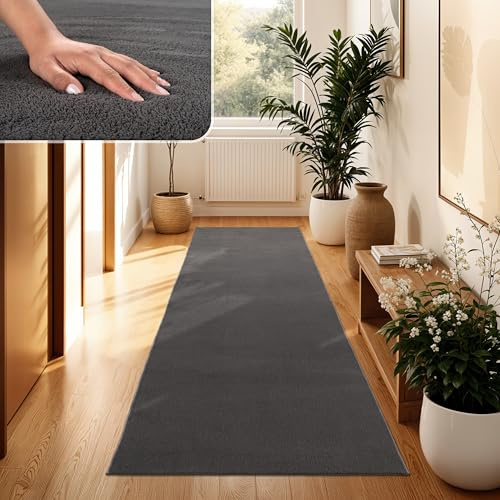 Paco Home Moderner Kuscheliger Wohnzimmer Teppich Kurzflor waschbar flauschig Weich Einfarbig Felloptik zeitlos stilvoll rutschfest pflegeleicht, Grösse:100x200 cm, Farbe:Anthrazit