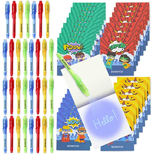 BONNYCO UV Stift und Notizbuch, 32 Stück Superhelden Mitgebsel Kindergeburtstag. Kindergeburtstag Gastgeschenke, Kleine Geschenke für Kinder. Adventskalender Superhelden Geburtstagsdeko