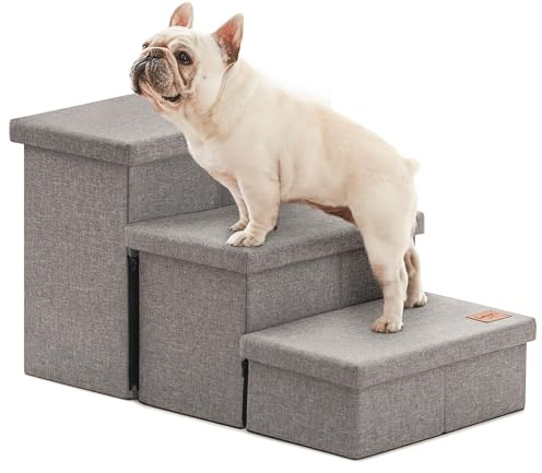 Love's cabin Dog Stairs for High Bed 18 H, Foldable Pet Stairs for Small Medium or Large Dogs Puppy with Storage for Bed or Couch, Cat Dog Steps Ramp with Zip up to 200 lbs, Solid Grey, 3 Steps