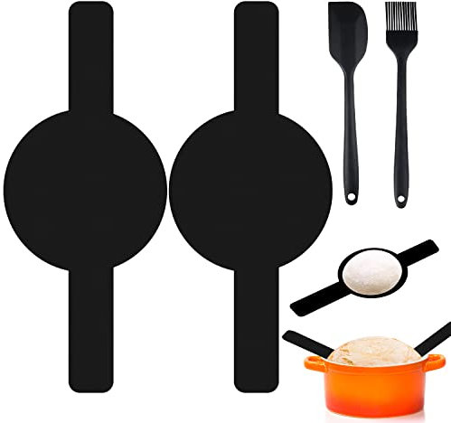 2St Silikon Backmatte für Dutch Oven, Wiederverwendbare Brotmatte Backmatte Brot Dutch Oven Einlage mit Bürste und Schaber, Silikon Bread Baking Mat zum Übertragen von Teig (Schwarz)