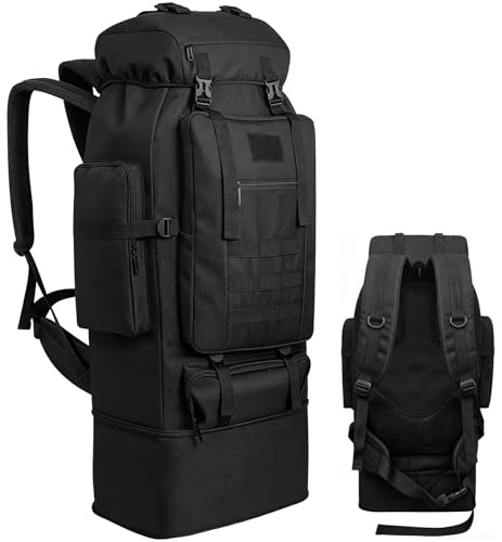 Ogetok Mochila Táctica Militar de 100 Litros para Acampar, Senderismo, Mochilas de Viaje Grandes de Gran Tamaño Ajustables Resistentes al Agua, Mochila MOLLE para Exteriores, Negro