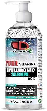 Hyaluronic Acid - Anti Aging Facial Brightening Serum for Skin Care - Timeless Pure Vitamin C Serum for Face Dark Spots, suitable for all skin types for hydrated, Softer Skin (500ml Pump)