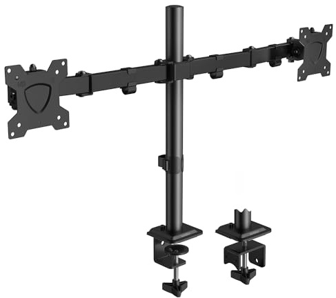 KOORUI Soporte Monitor Doble para Pantalla 13-27 Pulgadas LED/LCD, Ajustable en Altura, Giratoria, Inclinada, VESA 75x75/100x100mm, Pesos Máximo 10KG
