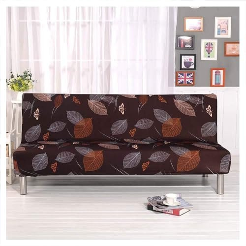 WWQQKJ Copridivano Clic Clac estensibile a 3 posti, fodera per divano senza braccio, elastica, in spandex, protezione per divano letto universale(Foglie Marrone)