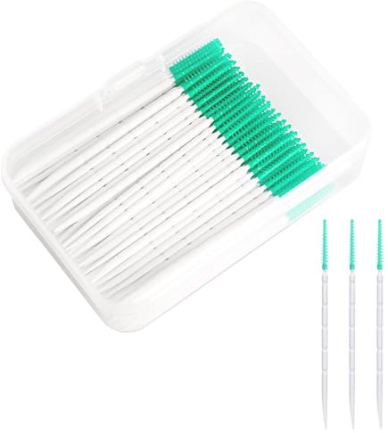 EUZUXU 200 Stück Interdentalbürsten, Silikon Zahnzwischenraumbürsten Weiche Dentalbürsten mit Box, Dentalbürsten für Zahnreinigung Zwischenräume Werkzeug(Grün)