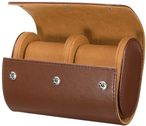 sourcing map Watch Roll Travel Case 2 Slots Leather Watch Cases Brown | Portable,for Men and Women Watches Storage Organizer,with Removable Pillows,for Traveling,Display,Home Storage
