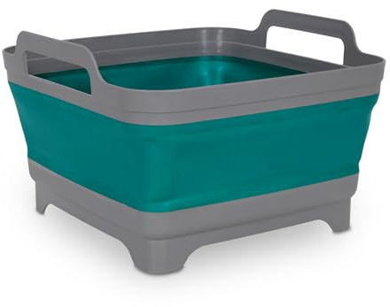 Spetebo Camping Spülschüssel 30 x 30 cm faltbar - 10 L - Silikon Waschwanne mit Griffen und Ablauf - Allzweck Outdoor Spülbecken für Ausflug Festival Picknick Falt Wasch Schüssel
