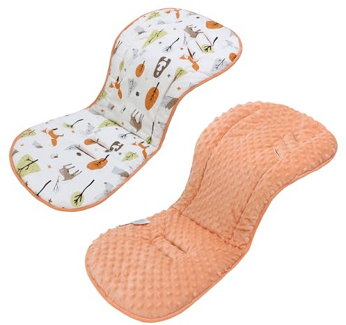 LAT Colchoneta Silla Paseo, Almohadilla Reversible para Cochecitos, Cojín Doble Cara para Silla de Auto y Carrito, Suave y Transpirable, Funda Universal para Bebés y Niños Pequeños (Zorro)