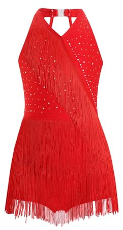 renvena Kids Girls Latin Jazz Dance Dress Tango Rumba Samba Dance Performance Costume Fringe Skirt Leotard