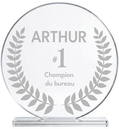 KDO MAGIC - Trophée Personnalisable - Coffret Cadeau Inclus - Trophée Verre personnalisé - Texte, prénom ou Date gravé - Grand Rond - Anniversaire, récompense, Thème Top 1