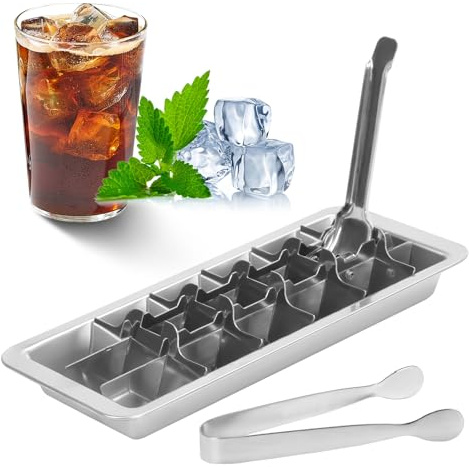 Isbehållare med 18 avtagbara platser, isform i rostfritt stål med handtag, isbitar i metall med spakhandtag, iskuber, perfekt för drycker, frysar, whisky