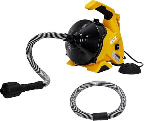 Spirale de nettoyage pour tuyaux et écoulement avec interrupteur au pied, 9M Hélice électrique de débouchage 20-50mm pour obstruction de tuyau avec foret, interrupteur pied spirale pour écoulement de