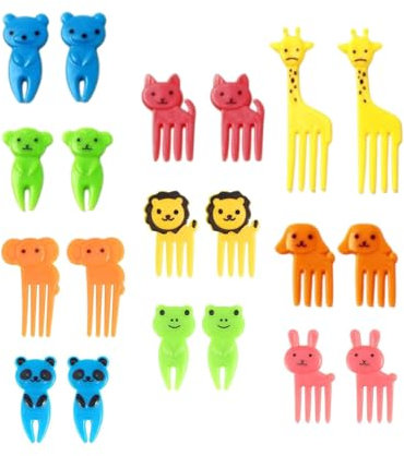 TPZORJX 20pcs Mini forchette da frutta a forma di cartone animato, stuzzicadenti per bambini, per torte e dolci, mini spiedini, stuzzicadenti, adulti, dessert, frutta, pasticcini, feste per bambini