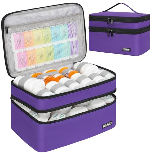 LEFOR·Z Medicine Storage Bag,Double Layers Pill Bottle Organizer Bag Empty