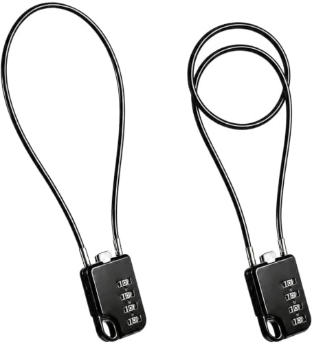2 cerraduras de cable con combinación de 4 piezas, cable de acero de 30 cm, color negro