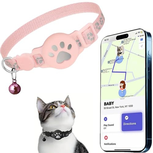 Collier GPS Chat, 2026 Nouveau Traceur GPS Chat Tracker, sans Carte SIM, sans Abonnement Mensuel, Localisation Temps Réel, Imperméable et Durable (Pink)