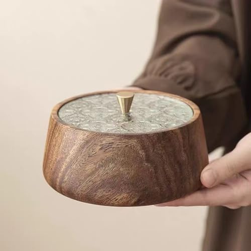 RichVibe Ciotola rotonda in legno di noce, 13,5 x 12 x 7 cm, contenitore per frutta e snack, con coperchio, colore marrone, per uso domestico o per feste