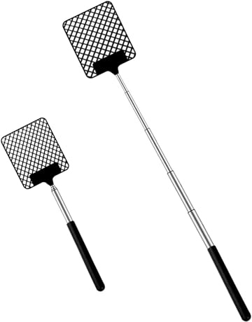 2 Stück Fliegenklatsche Ausziehbar mit Edelstahlgriff, Fliegenklatsche Stabil, Stabiler Insektenklatsche, mit Mückenschaber, Fliegenfänger für Haushalt Garten Büro Terrasse gegen Fliegen Mücken Wespen