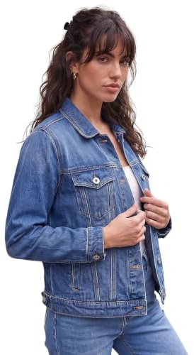 Roman Originals Jean Denim Jacket for Women UK Ladies 100% Cotton Summer Casual Stretch Crop Smart Utility Trucker Biker Fitted Vintage Wash Faded Classic Work Twill
