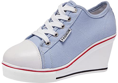 ANUFER Mujer Tacón de Cuña con Cordones Lona Zapatos Deportivos Alpargatas