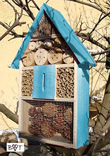 XXL-80cm x 50 cm - Nistkästen blau hellblau als Insektenhotel, KOMPLETT mit Schmetterlingshaus Insekten Florfliegen Marienkäferhaus Insektenhäuschen - biologischer ökologischer natürlicher Pflanzensc