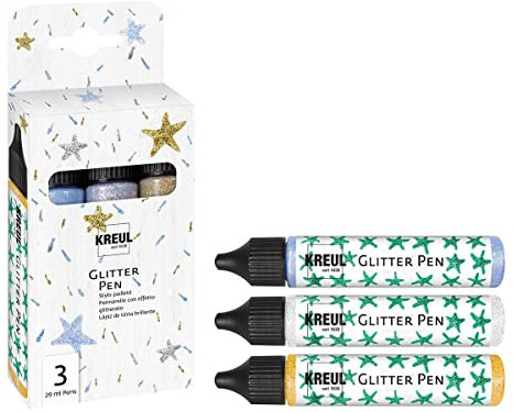 KREUL Juego de 3 lápices de Purpurina con Efecto Brillante en una práctica Pluma de 29 ml, Escribir y Decorar Diversos Materiales, Fabricado a Base de Agua, Multicolor, One size, 87