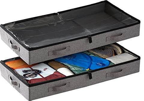 StorageLAB Low Profile Under Bed Storage Containers, 4.5'' Tall and Fits Beds 5'' Off The Floor, Sturdy Sidewalls and Bottom - 33''x17'', Set of 2