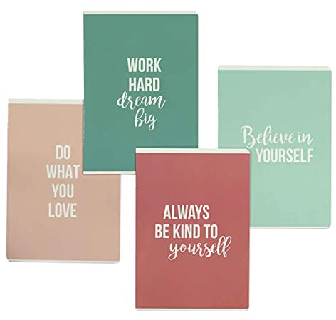 Papierdrachen 4 hochwertige Schreibhefte für Jugendliche und Erwachsene - DIN A5 | liniert und kariert 32 Seiten - Motiv Pastell/Statements - perfekt für Uni und Büro - 16 Blatt