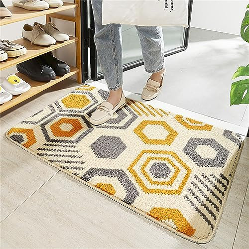 Badezimmermatte Weicher Saugfähig Badezimmerteppich, Treer Mikrofaser Beflockung Badematten Antirutsch Badvorleger Duschteppich Waschbar Badteppich für Badezimmer (Gelb,80x120cm)