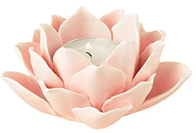Portacandela in ceramica fatto a mano a forma di fiore di loto, petali, portacandele, decorazione per la casa e il tavolo dell'ufficio (rosa)