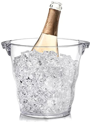 Dicunoy Sektkühler mit 2 Tragegriffen aus Kunststoff, Eiskübel 4L, Acryl Eiseimer Champagner Eimer, Champagner Wein Eimer, Dicker Weinkühler-Eimer für Bar, Haus, Partys, für 2 Champagnerflaschen