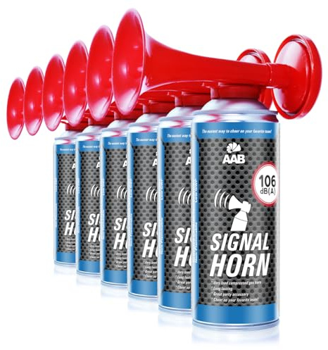AABCOOLING 6x Signal Horn - Fino a 120 Segnali Brevi, Tromba ad Aria Compressa, Tromba da Stadio Molto Rumorosa, Clacson Ideale per Feste, Vuvuzela, Trombe Aria, Fanfara, Non Infiammabile