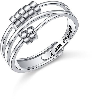 HOOHWE Ich Bin Genug Ring Anxiety Ringe für Damen 925 Sterling Silber Fidget Ring Verstellbar Inspirierender Spinner Ringe Inspirational Schmuck Geschenk