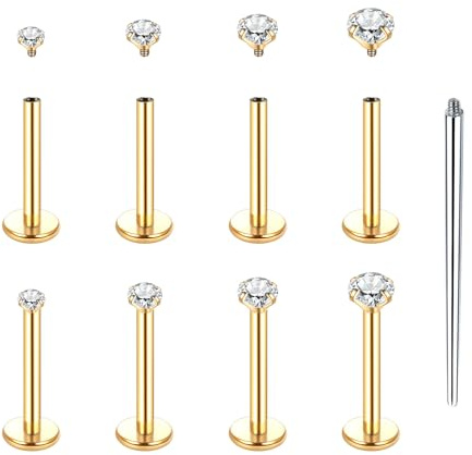 Xpircn Labret Jewelry 16G Internally Threaded Lip Piercing Studs Medusa Ashely Piercing Jewelry Tragus Earring Studs(16G, 10 mm bar, Gold)