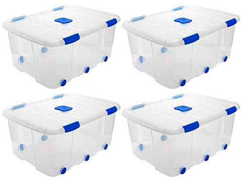 Acan Tradineur - Pack de 4 Cajas de Almacenamiento - Fabricado en plástico - Contenedor para almacenar libros, ropa, mantas - N.º 15-56,3 x 76,5 x 34,3 cm - 100 Litros