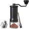 ELMWAY Manual Coffee Grinder – Stainless Steel Burr, Adjustable Coarseness, Dual-Bearing Hand Coffee Grinder with Glass Jar & Travel Pouch, Portable for Home, Travel & Office – Black