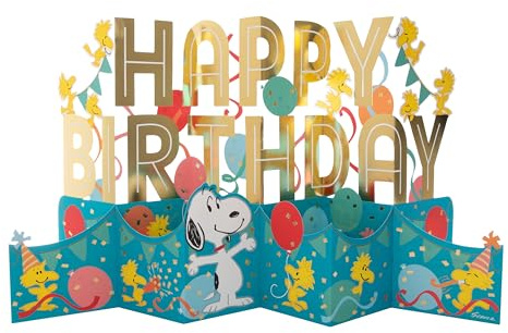 Hallmark Biglietto di auguri di compleanno, formato jumbo 3D e pop-up, motivo: arachidi e bosco, motivo striscione di buon compleanno, blu, oro