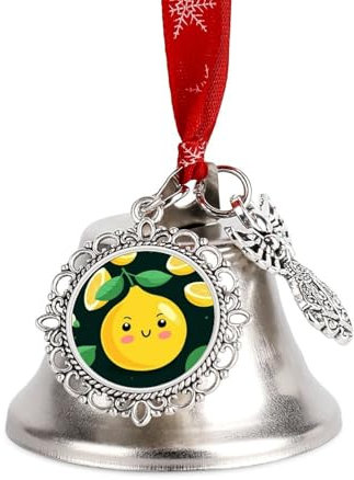 Cloche de Noël en forme de citron avec ailes - Cloches vintage en métal avec corde rouge à suspendre pour décoration de fête de vacances