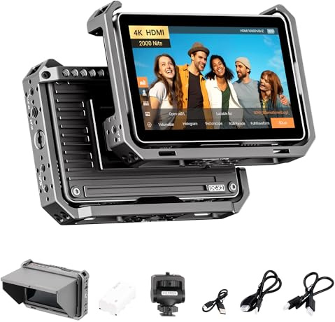 VILTROX DC-X2 Monitor Campo Cámara Kit con Rig Cage, 2000nits Pantalla Táctil de 6 Pulgadas, Monitor DSLR con IPS 4K HDMI de 1920x1080, Entrada y Salida, LUTs 3D, Forma de Onda, Asistencia de Enfoque