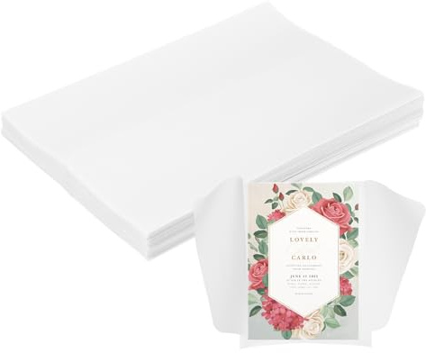 sourcing map 30 Pack Vellum Jackets, 5x7 Inch Vellum Paper Pre-Folded Vellum Envelopes Transparent 53GSM for Wedding Invitation Accessories Bridal Showers Birthdays Wraps