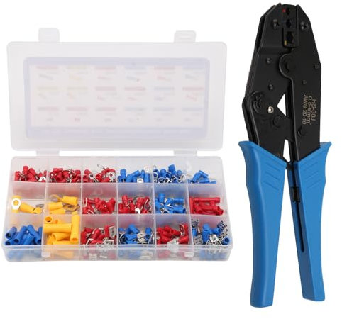 Juego De Pinzas para Engarzar Cables 0.5-6 mm², Set Alicates Terminales Electricos, Crimpadora Terminales Electricos, Alicates De Terminales con 18 Tipos 300pcs Conectores De Crimpado Aislados