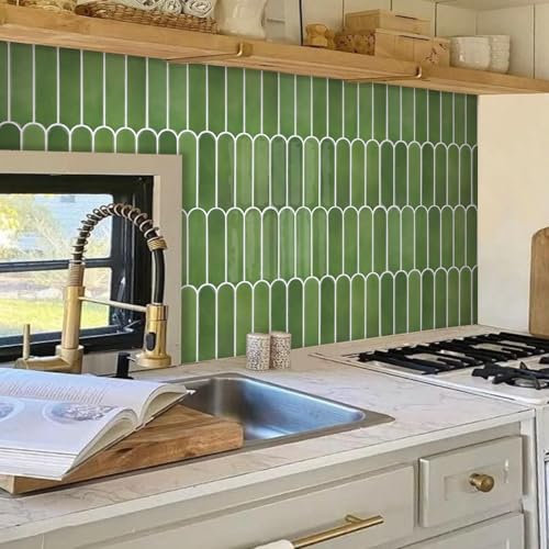 COMSTICKC Más Grueso Azulejos Adhesivos 3D Verde, 10 Piezas, Baldosas Adhesivas Pared 3D de Vinilo, Paneles de Pared 3D para Cocina y Baño, Impermeables, 30.5 x 30.5 cm, 2,5 mm de Grosor