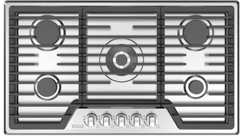 Empava 36 Inch Built-in Gas Cooktop with 5 Sealed SABAF Burners, Stainless Steel Surface, Ion Ignition, LPG/NG Convertible, Flame Failure Protection, Dishwasher Safe Grates