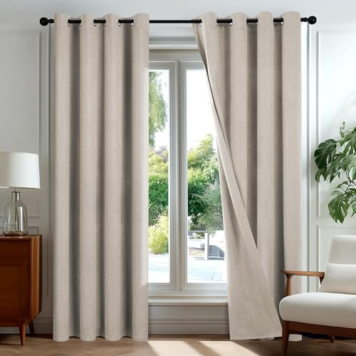 Deconovo Tende Oscuranti 100% con Occhielli – Set di 2 Pannelli 140x260 cm Marrone Chiaro, Tende per Interni Moderne per Camera da Letto e Soggiorno