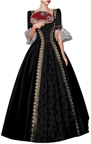 Robes Rococo pour femmes du 18ème siècle – Robe médiévale victorienne pour reine, en dentelle, manches cloches, pour bal, adultes, renaissance, Halloween, costume vintage, pour thé, soirée de promo