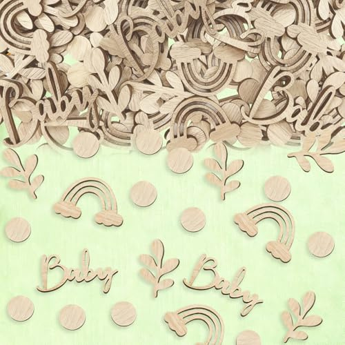 100 Pcs Baby Shower Confetti, Wooden Baby Shower Decorations Birthday Table Confetti for Unisex Gender Reveal Birthday Party Decor (Style 1)